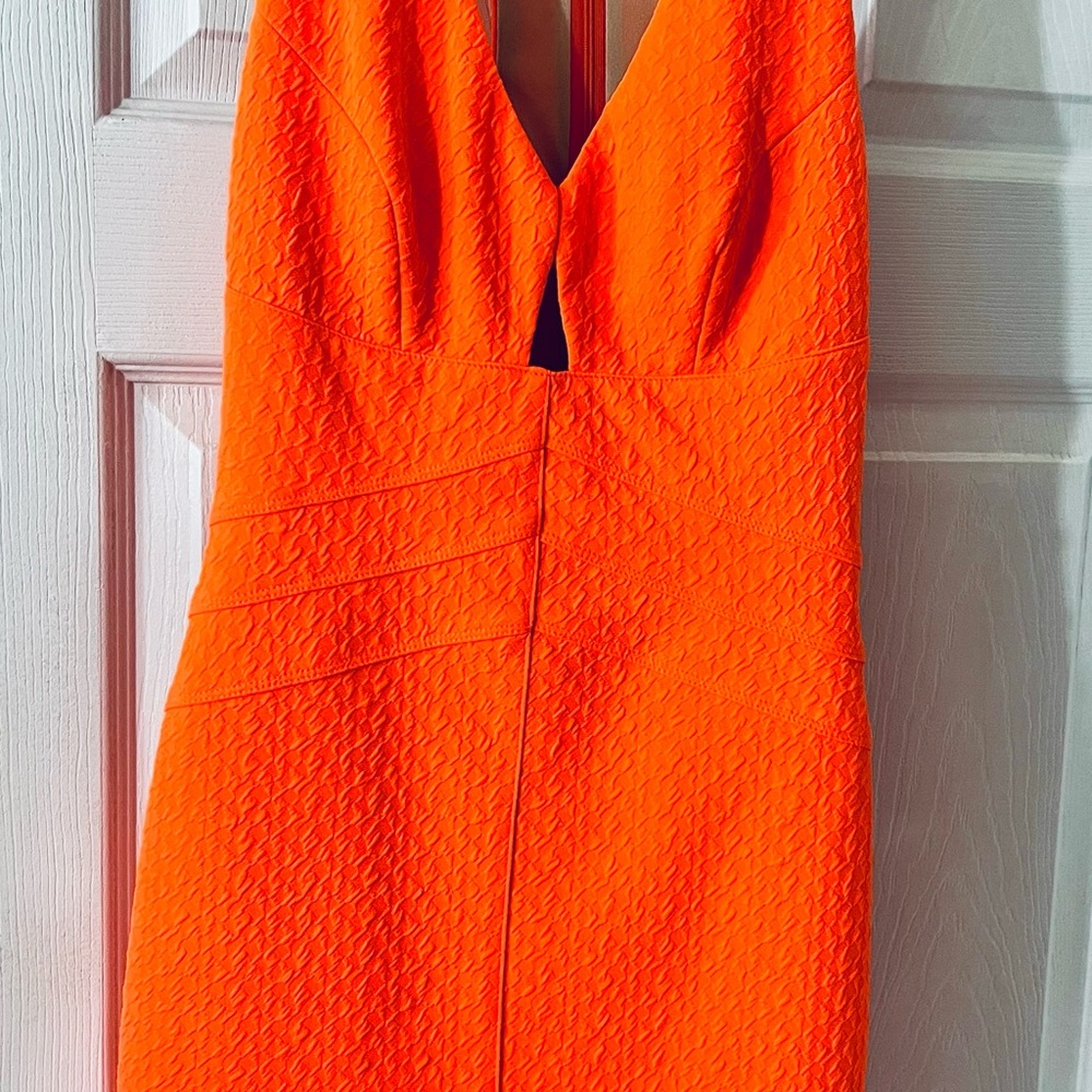 Ark & Co Orange Plunge Halter Sheath Dress
